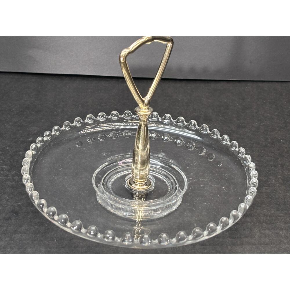Vtg Imperial Glass Candlewick 7” Handled Tidbit Tray Beaded Edge Serving Plate